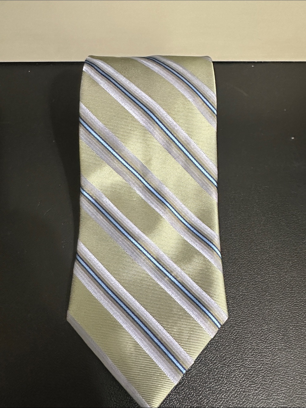 Striped Light Green Men's Tie with Blue Accents